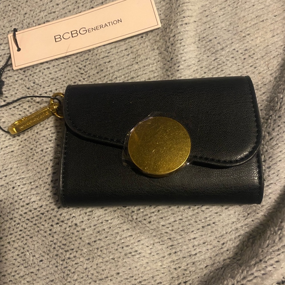 (NWT!) BCBGeneration Black Wallet with Gold Disc Detail